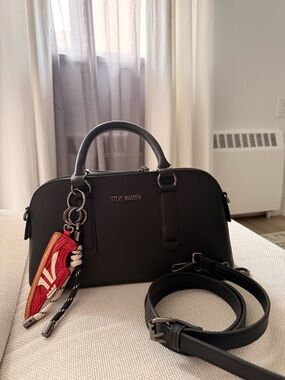 Steve Madden Black Dome Satchel with Red and Tan Charm